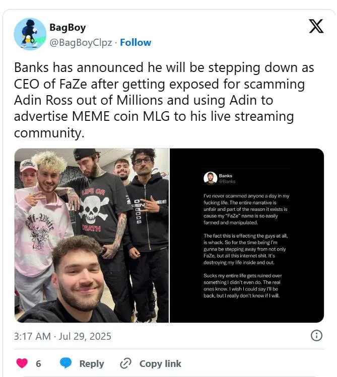 Banks announced his resignation as CEO.